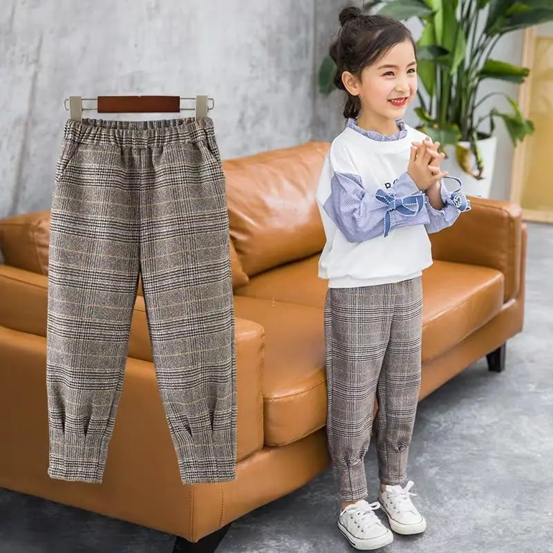 Штаны для больших девочек 4, 5, 6, 7, 8, 9 лет модные брюки в Корейском стиле на весну и осень повседневные штаны-шаровары высокого качества детские штаны с эластичной резинкой на талии