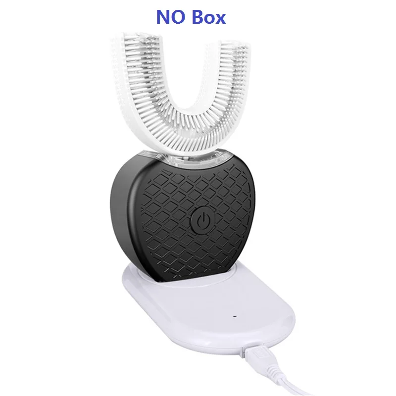 black no box 360 градусов интеллигентая(ый) Автоматическая Ультразвуковая электрическая зубная щетка для Зубная щётка U Тип 4 режима зубная щетка зарядка через usb для отбеливания зубов, синий свет - Цвет: black no box