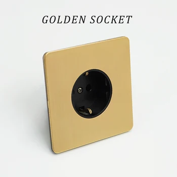 

Wall Electrical Socket eu standard power outlet with dual home metal panel power 86type brass socket