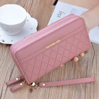 

Advanced Women Leather Long Wallets Double Zipper Coin Purse Card Holder PU Female Geometric patterns Clutch Wallet Top Quality