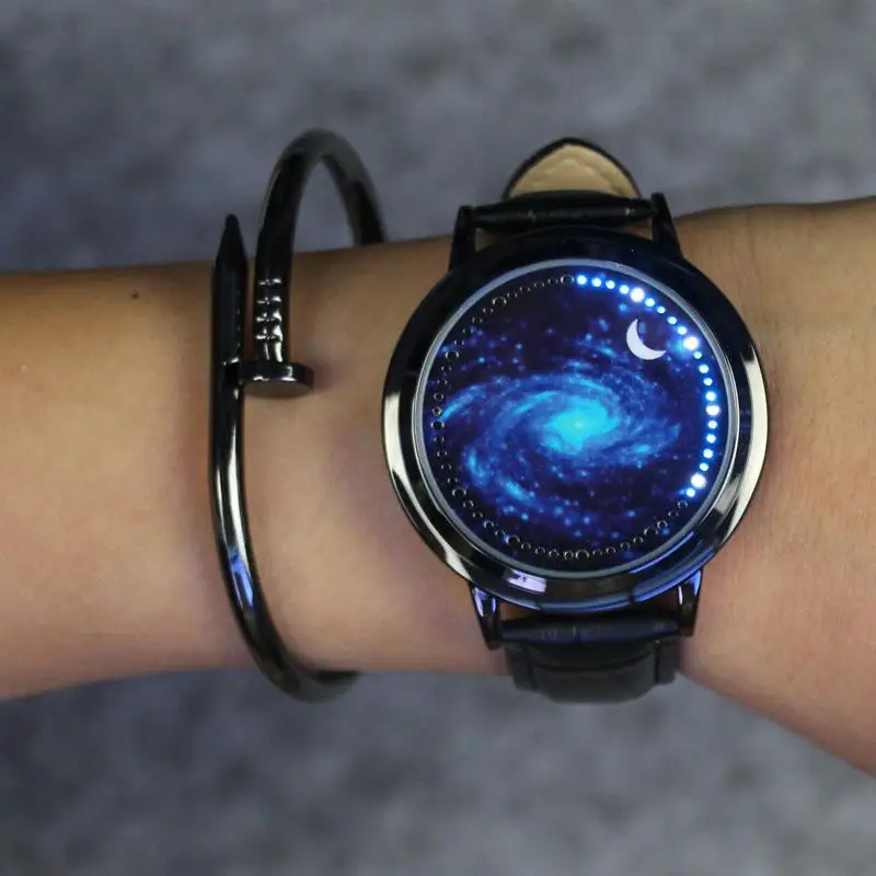HiMISS креативные часы с сенсорным экраном для мужчин и женщин светодиодный водонепроницаемые часы повседневные кожаные спортивные наручные