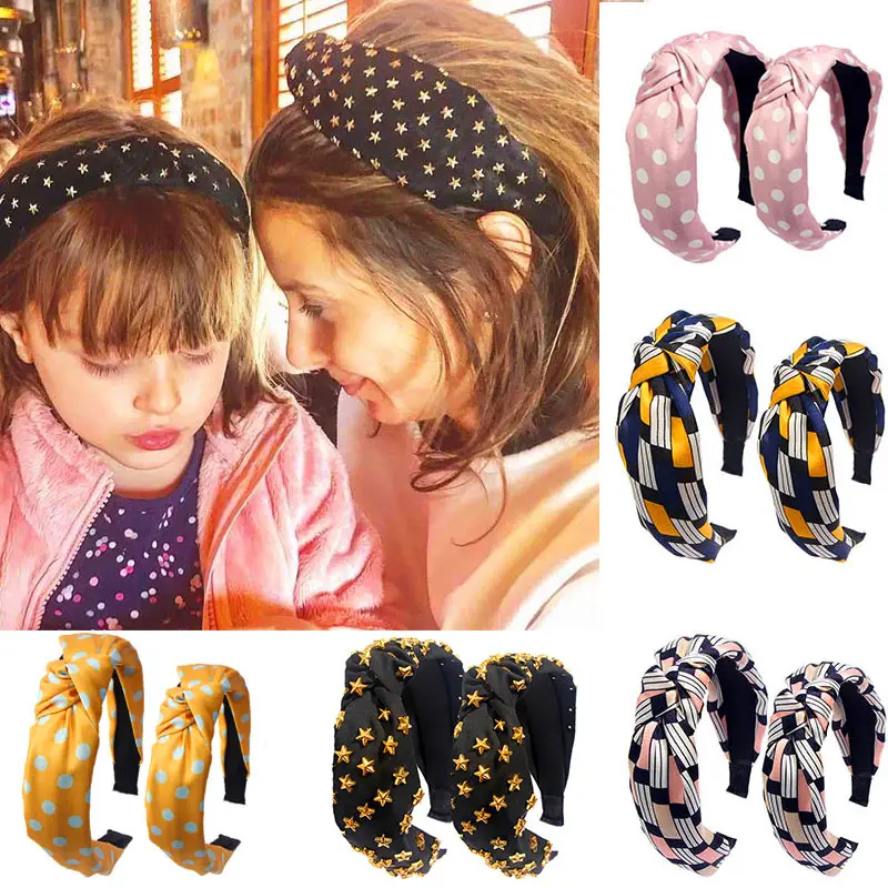

Flatfoosie 2Pc/Set Mom and Me Turban Headband Top Knotted Elastic Matching Headband Bohemian Stripe Print Hair Accessories