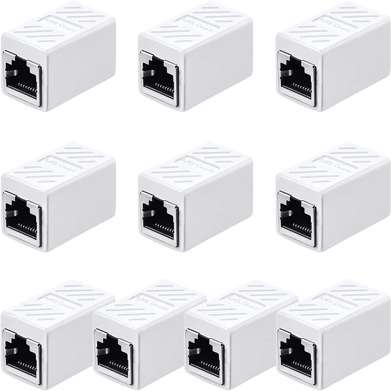 HTOC Network Connector RJ45 Coupler For Cat5 Cat5e Cat6e Cable Network Extender Female To Female (10Pack White) network repair tool kit Networking Tools