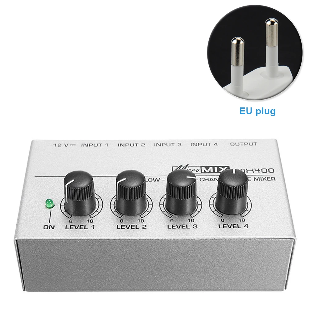 MX400 звукомикшер Портативный KTV 4-канальный DJ звук Ultra Compact с Мощность адаптер низкий Шум караоке мини Семья профессиональный - Цвет: EU