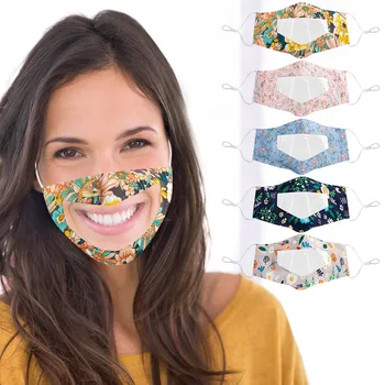 

Smile Communicator Face Mask with Clear Vinyl Visible Expression Lip Reading Floral Printed Mouth Mask Dustproof mascarillas