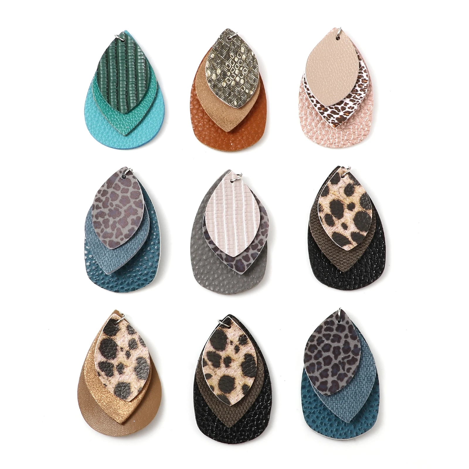 

5PCs Boho Leopard Print Drop Earrings Charms Water Drop PU Leather Pendants For Earrings DIY Pendant Necklace DIY Accessories