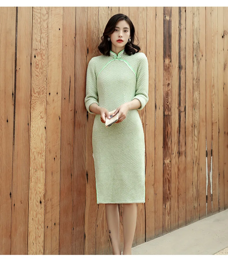 Новое поступление, традиционная зимняя одежда, плотное, l, cheongsam, теплое, улучшенное, женское сексуальное платье с длинным рукавом, qipao, платье размера плюс 3XL