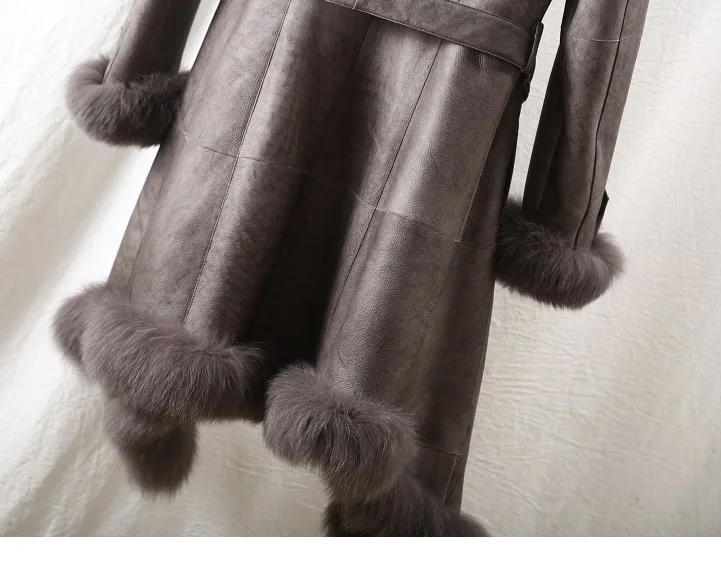 fashion winter new real leather lamb fur grass one coat coat women's long fox windbreaker fur