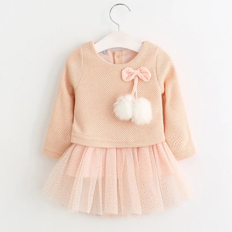 Платье для маленьких девочек, осеннее платье принцессы с длинными рукавами для девочек, детская одежда, платье с вышивкой для новорожденных на весну 6, 12, 24 месяцев - Цвет: pink  ax056