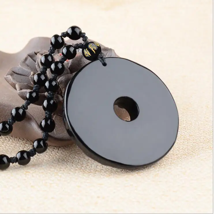 Envatio Directo obsidiana tallado circulo Pixiu amuleto colgante joyeria fina