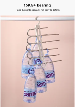

Cloakroom storage rack wardrobe arrangement double hook stainless steel folding hanger 5 in 1 vertical horizontal drying rack