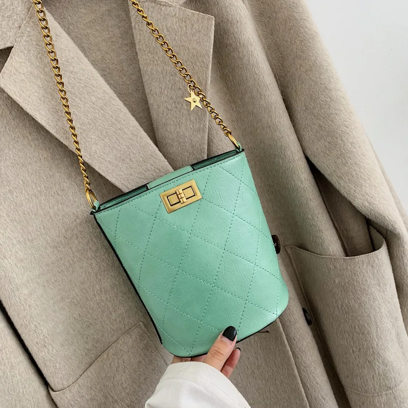 

Bag Women's 2020 New Style Korean-style Western Style Chain Textured Shoulder Bag Versitile Fashion Hand Shoulder Bucket Bag