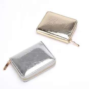 

Fashion PU Leather Clutch Bag for Women Shining Purse Multi-function Small Card Bags Holder Solid Color Short Wallet Bolsas