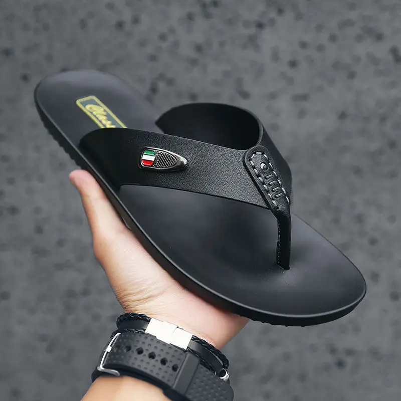 

Summer Genuine Leather Flip-flops Men's Korean-style Casual Sandals Cool Fashion Flip-flop Sandals Anti-slip Cowhide MEN'S Slipp