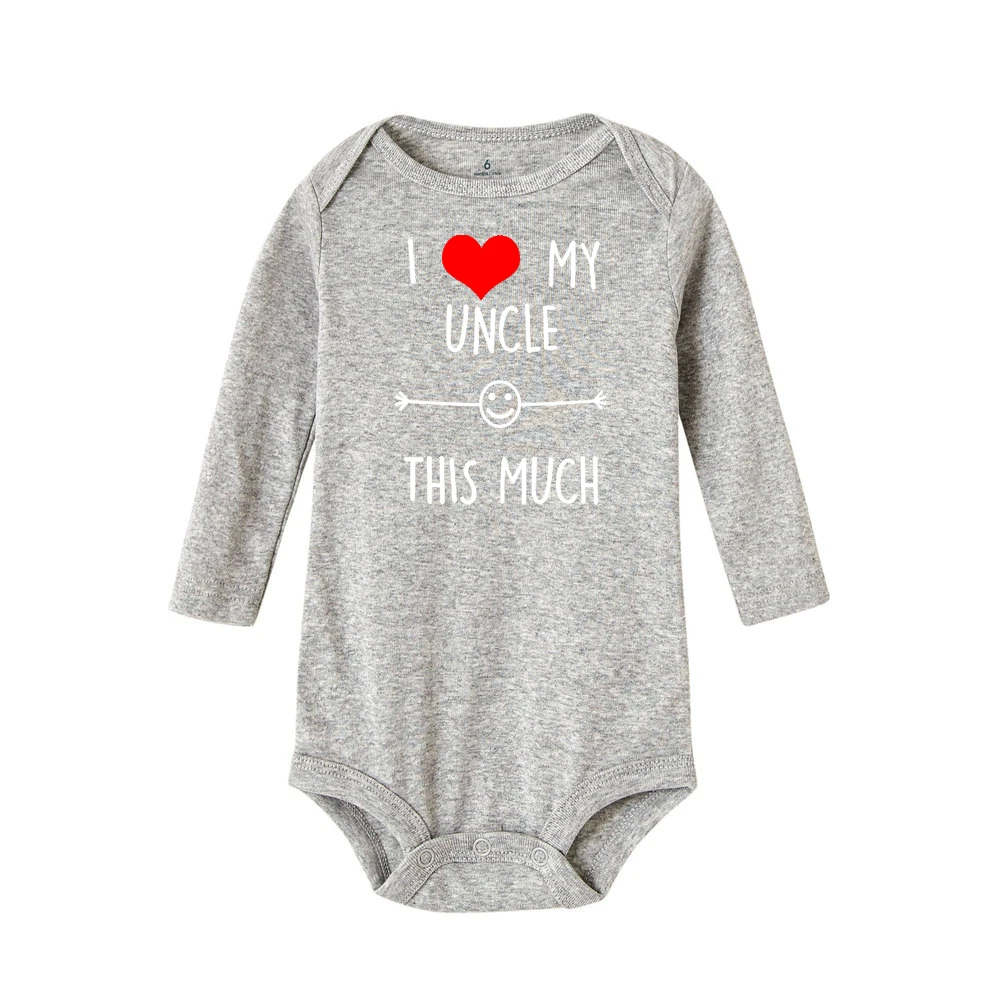 Хлопковый комбинезон с надписью «I Love My Uncle This Much» для новорожденных от 0 до 24 месяцев, забавный комбинезон с длинными рукавами для малышей, Модный комбинезон для маленьких мальчиков и девочек