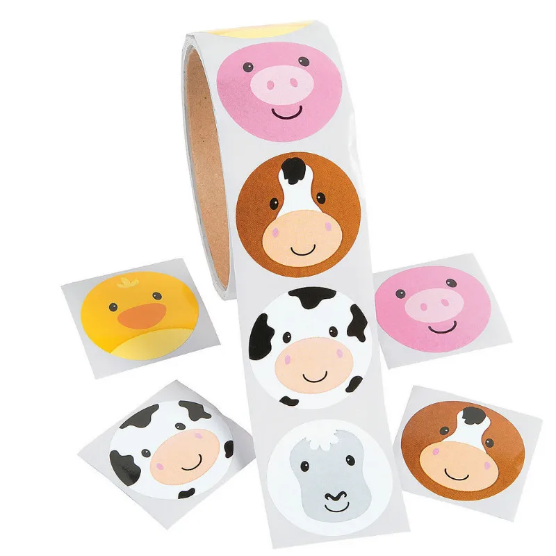 Милый мультфильм один рулон 100 шт креативная забавная улыбка лицо клейкая лента стикерные игрушки классические красочные фермы животных украшения спальни игрушка