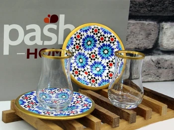 

Patterned Tea Set Glass Drinkingware Teacup Ceramic Tea Set Teaware Tea Mugs 6 Pieces Blue 2 Kitchen Home Decoration