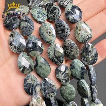 

13*18mm Natural Faceted Stone Beads Water Drop Green Malachite Kambaba Beads For Jewelry Making DIY Bracelet Earring Accessories