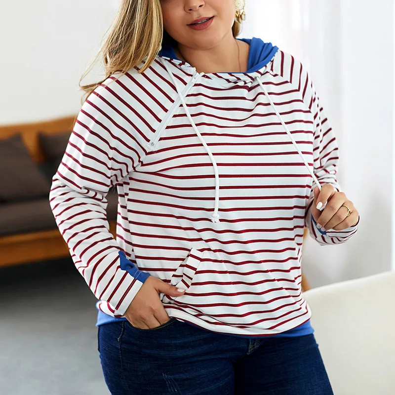 

Kimuise Striped Autumn Winter Hoodies Sweatshirts With Pockets Long Sleeve Drawstring Hoodie Hooded Casual Loose Plus Size