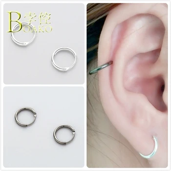 

Punk 925 Sterling Silver Earrings For Women Small Hoop Earrings Men Cartilage Ear Bone brincos Girl Gift Black Piercing arete B5