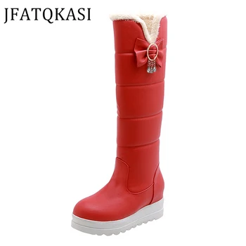 

Women Boots Winter Snow Boots Rhinestone Pendant Bow-knot Flat Shoes Woman Plush Slip On Fashion European Style Boots Plus Size