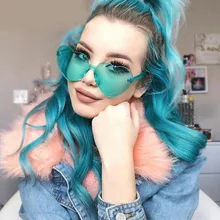 AOXUE милые сексуальные женские солнцезащитные очки с сердечком, брендовые дизайнерские модные ретро очки без оправы, розовые солнцезащитные очки для девушек, яркие цвета, UV400