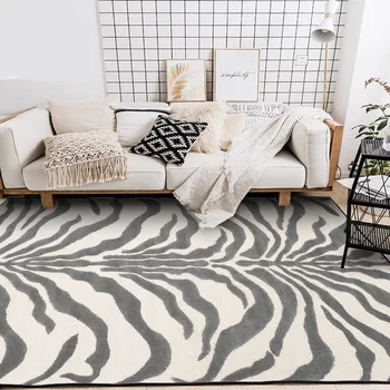

Fashion Modern European and American Gray and White Tiger Skin Pattern Bedroom Living Room Kitchen Floor Mat Carpet
