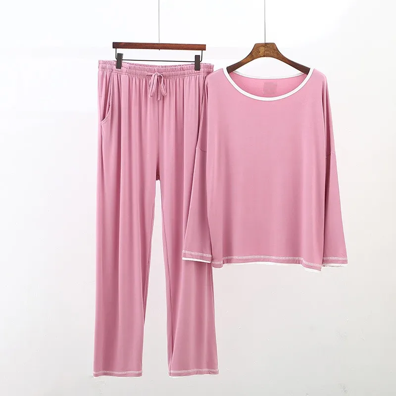 

Modal Pajamas Set Sleep Set Women Long Sleeve Home Clothes Casual Soft 2PCS Nightwear Sleepwear Spring Autumn Loose Pijamas Suit
