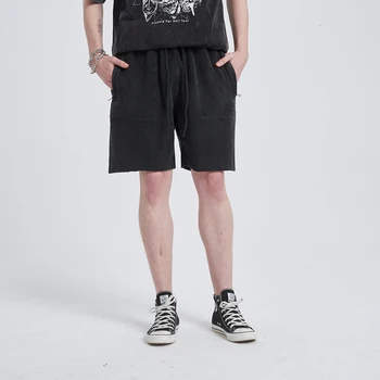 

20SS New Loose Casual Summer Mens Shorts Vintage Washed Elastic Waist Oversize Shorts Men Streetwear Straight above Knee Pants