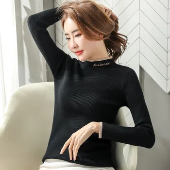 

New Women Sweaters T Shirt Half Turtleneck Long Sleeves Sweater Bottoming Autumn Winter Style With Slim Knit Sweater