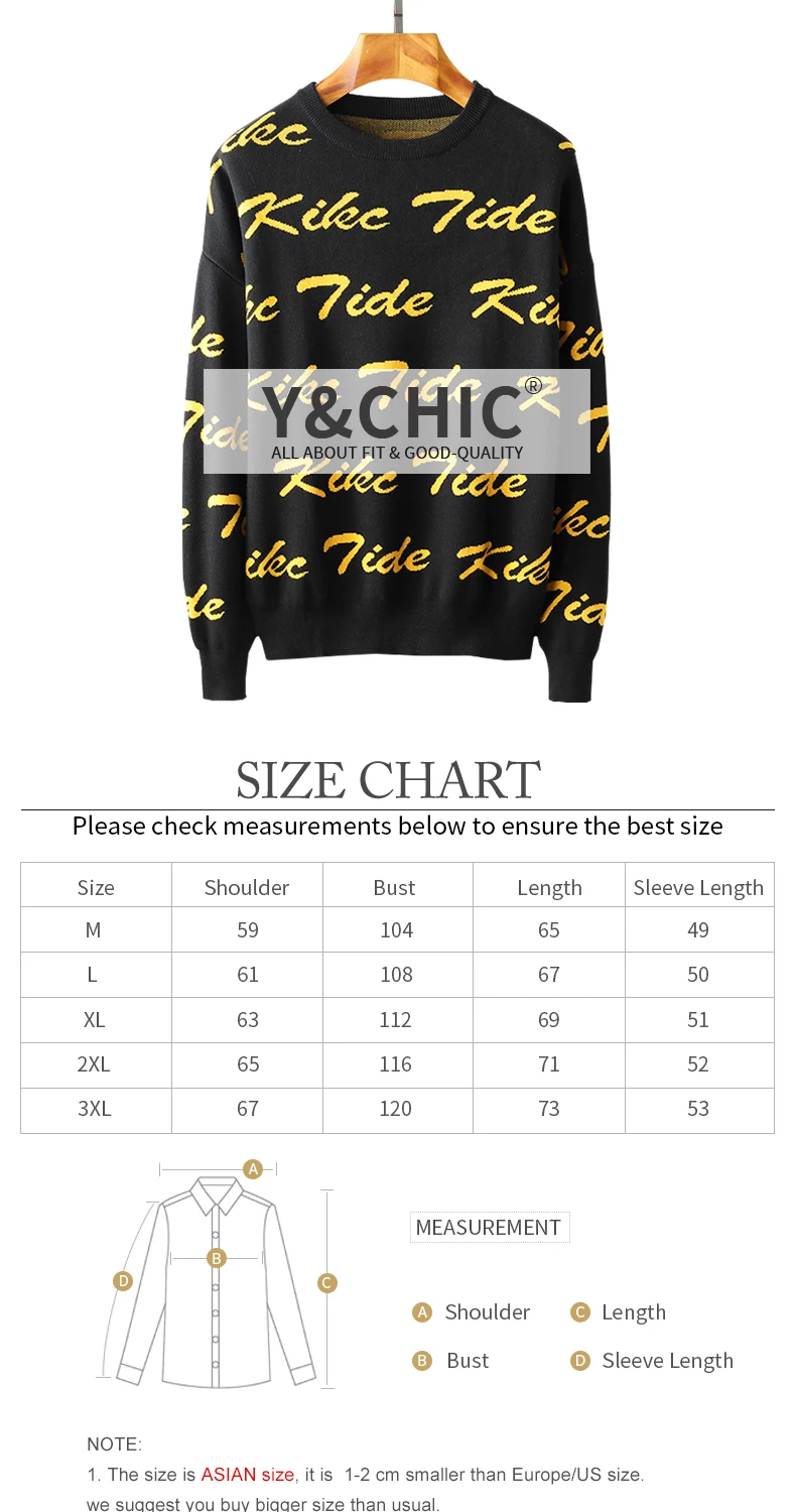 Y&CHIC осень и зима мужской толстый длинный рукав с буквенным рисунком повторяющийся хлопок свитер с круглым вырезом