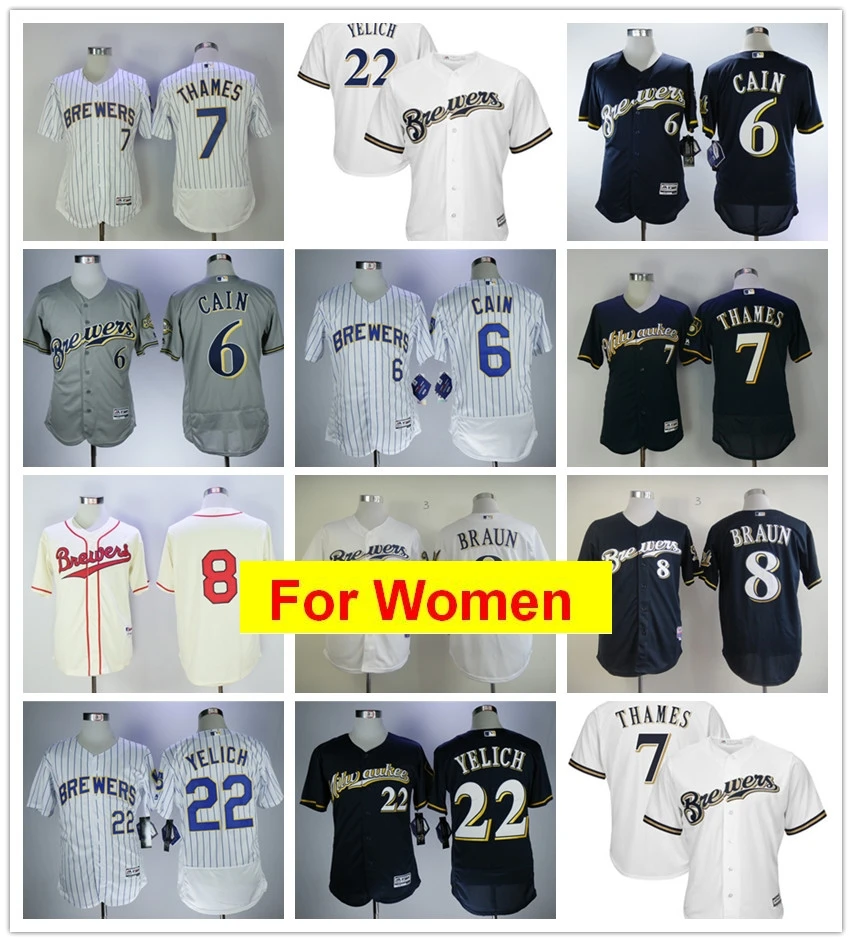 Женская майка Milwaukee Christian Yelich Lorenzo Cain Eric Thames Lorenzo Cain Ryan Braun FLEX& Cool Base