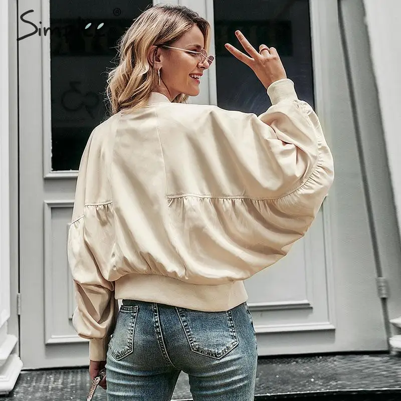 Ideal Simplee Harajuku bat sleeve women jacket coat Autumn ladies bomber oversize Jacket coat Casual stre