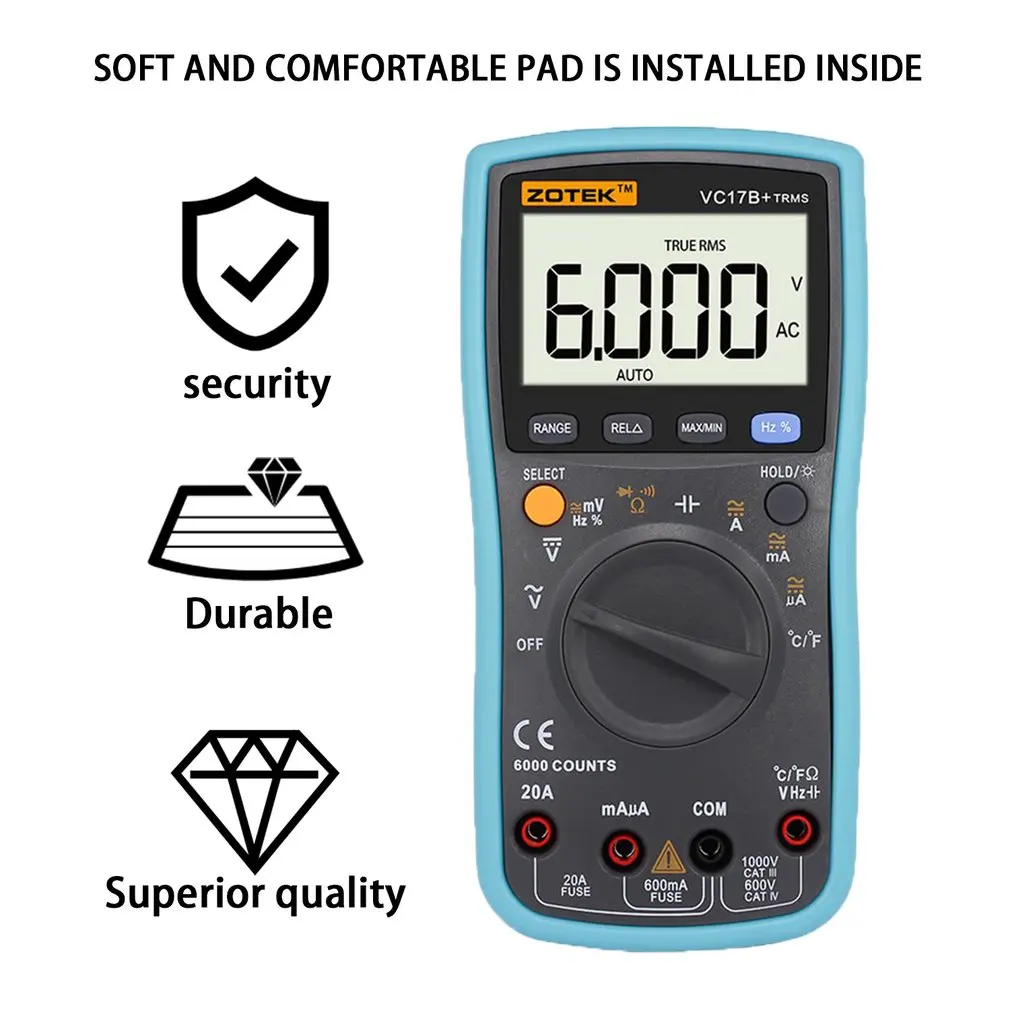 2Modes VC17B Digital Multimeter 6000 Counts Backlight AC DC Ammeter Voltmeter Ohm Capacitance Meter Portable Multimeter Tester