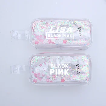 

1Pcs BLACKPINK Cute PVC Pencil Case Colorful Transparent Sequin Quicksand Girl Pencil Bag Creative School Supplies