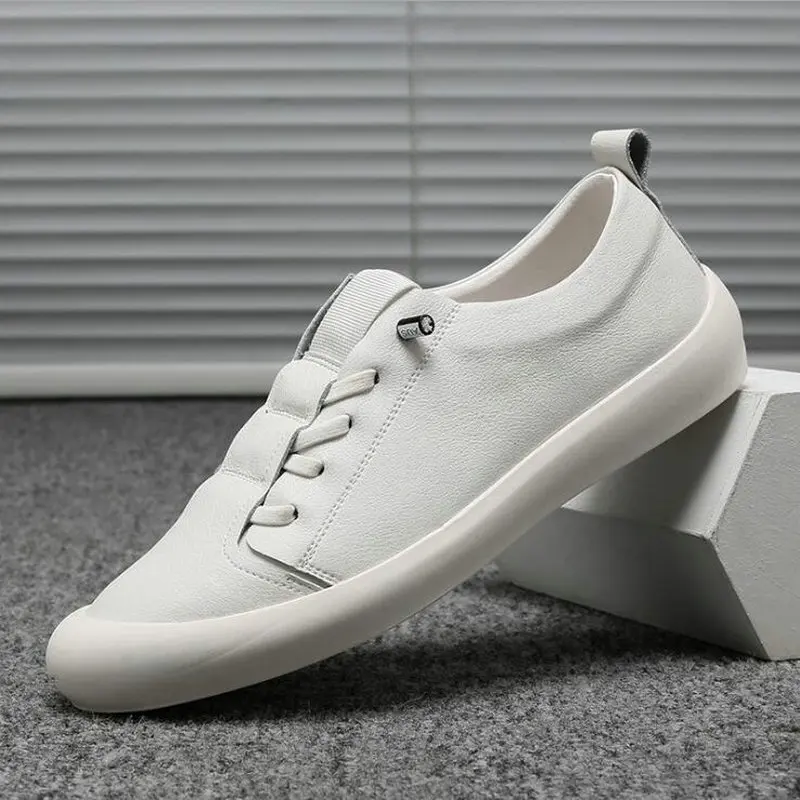 

Fashion Men Casual Lace Up White Shoes Genuine Leather Walking Moccasins Flats Shoes Men cow leather sneaker shoes A54-08
