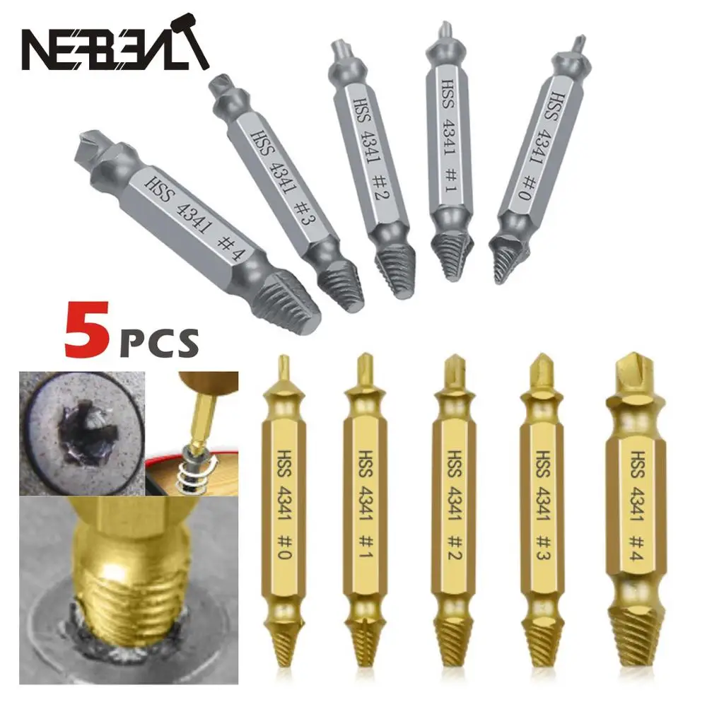 5pcs Damaged Screw Extractor Drill Bits Guide Set Broken Speed Out Easy out Bolt Stud Stripped Screw Extractor Demolition Tools