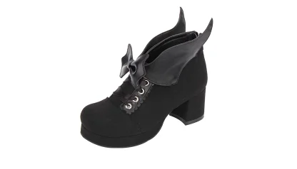 velvet JK/Женская обувь Лолиты с круглым носком, на толстом каблуке, с бантом, с кружевными крыльями ангела; черные готические туфли на толстом среднем каблуке; обувь в стиле Лолиты - Цвет: velvet