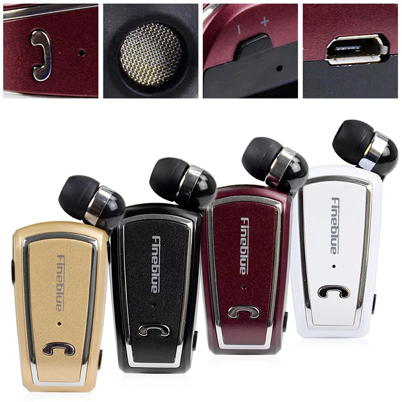 Fineblue F-V3 Wireless Bluetooth 4.0 Stereo Retractable Clip-on Earphone Headset N1HC