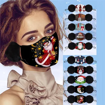 

1pcs Women Winter Outdoor Sport Windproof Washable Face Mask Cartoon Elk Christmas Print Mouth Mask With Warm Earmuffs