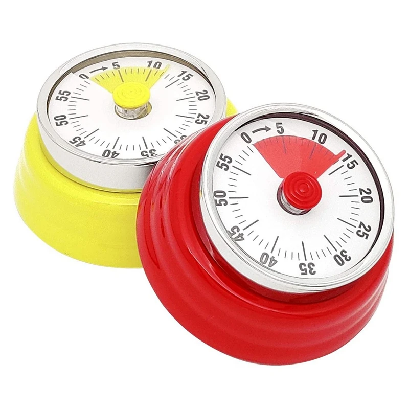 2 Pack Kitchen Timer Mechanical Countdown Reminder Magnetic Cooking with Loud Alarm Kids (Red and Yellow) | Дом и сад