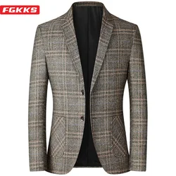 FGKKS New Spring Autumn Blazers Men Slim Fit British Plaid Formal Suit Jacket Party Wedding Business Casual Blazers Male
