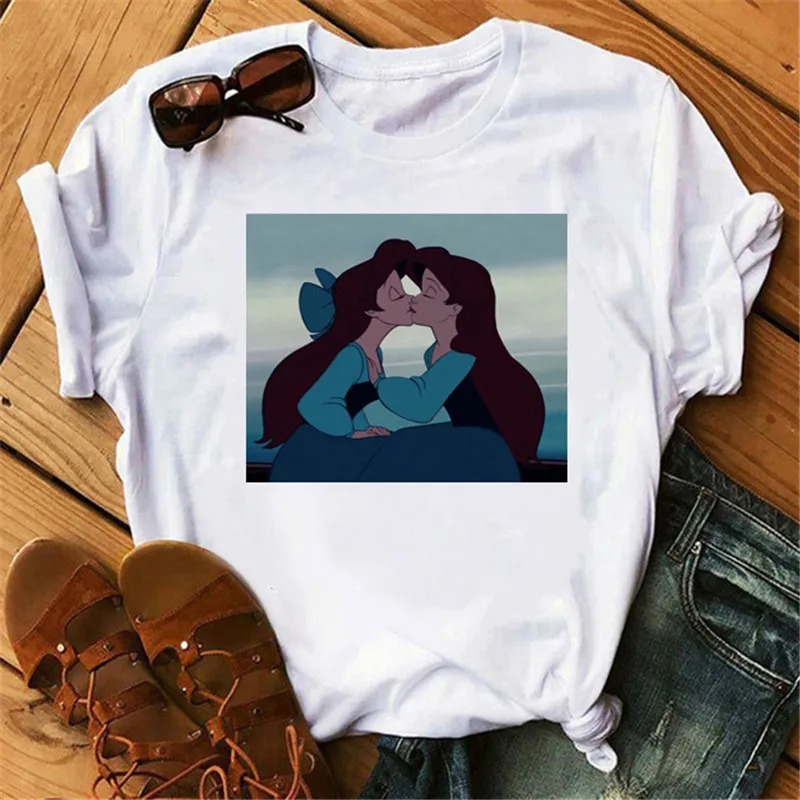 

Summer Cartoon Princess Kiss T-shirt Casual Tops T Shirt Funny T Shirt For Lady Girl Top Tee Hipster Tumblr Ins Drop Ship