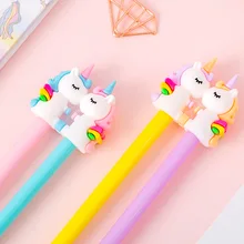 48 пар/лот, креативные канцелярские принадлежности, мультяшный единорог, стильная гелевая ручка, черная, 0,5 мм, Студенческая пенальти, водная ручка