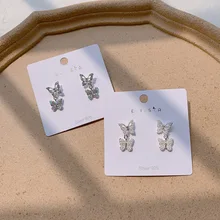 925 серебряные серьги в форме бабочки с кристаллами простые милые корейские женские маленькие серьги-гвоздики Винтажные серьги с цирконием