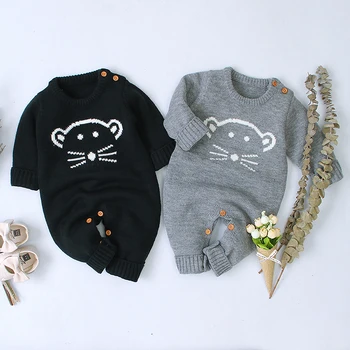 

Baby Rompers Autumn Infant Knitted Jumpsuit Newborn Infant Baby Boy Girl Weave Long Sleeve Outfits Cartoon Bear Clothes