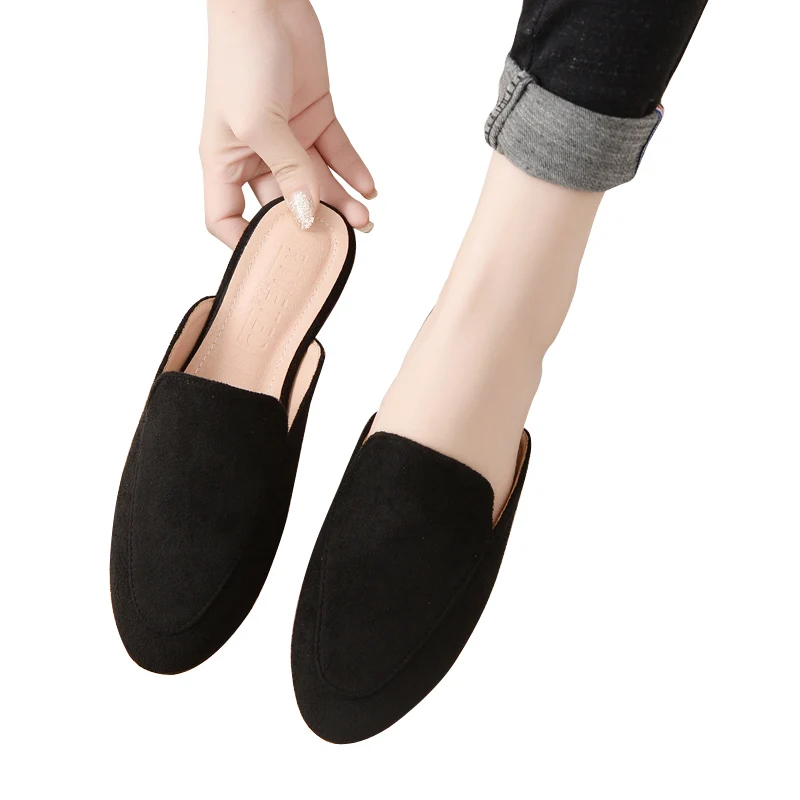 Moda feminina camur a mules sapatos senhoras plana cor s lida sand lias 