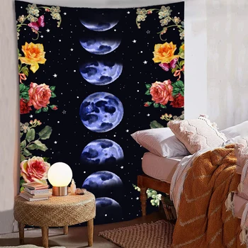 

Floral Tapestry Moon Starry Psychedelic Bohemian Hippie Hanging flower Tapestry wall Farmhouse Wall Ceiling home decor