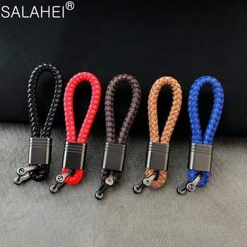 

High-Grade Hand Woven Leather Car KeyChain 360 Degree Rotating Horseshoe Buckle Jewelry Key Rings Holder Genuine Bag Pendant