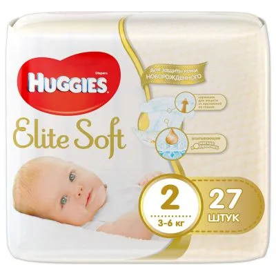 Подгузники Huggies Elite Soft 2(3-6 кг) 27 шт для новорожденных